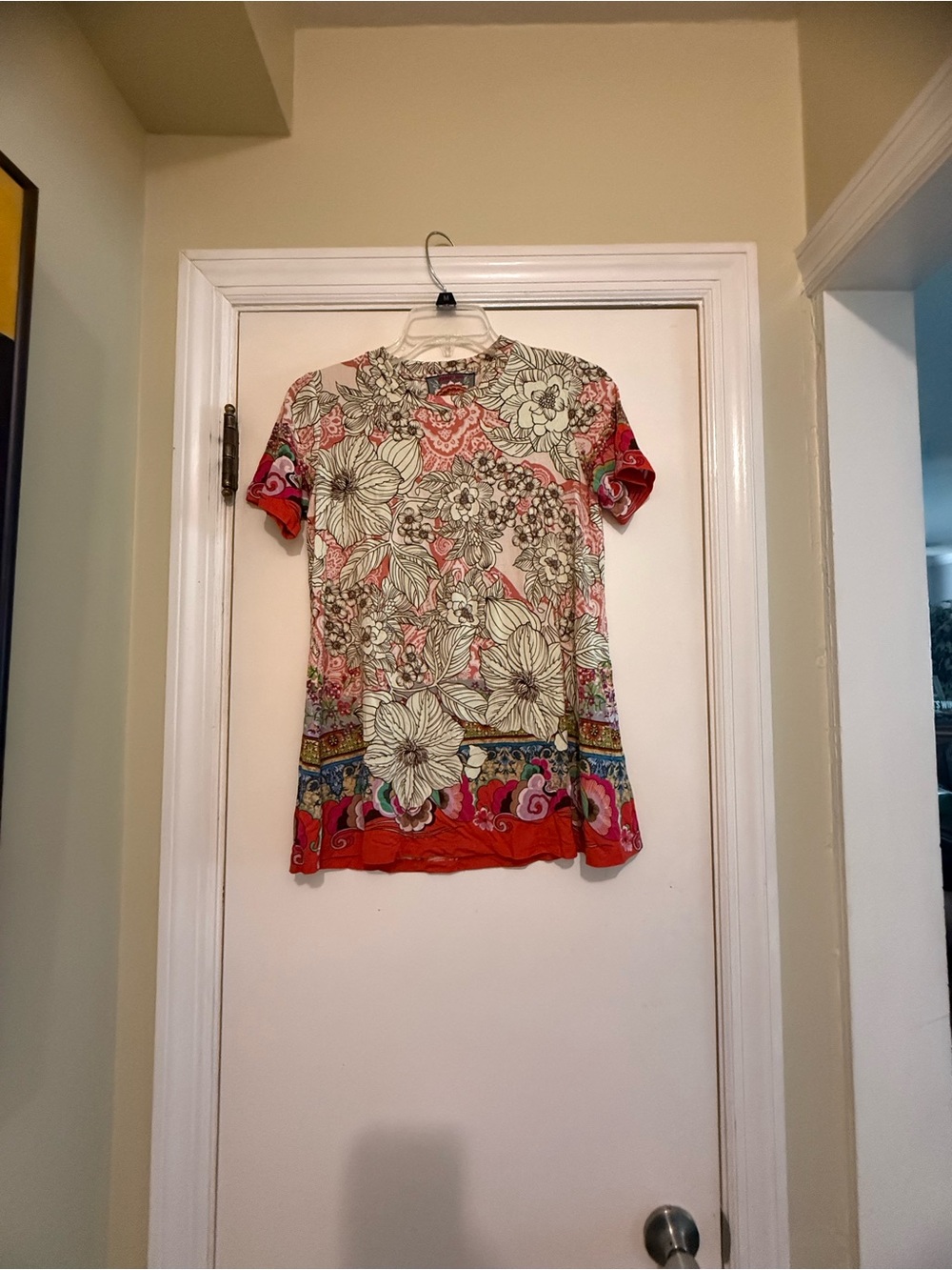 Johnny Was Floral Short Sleeve Tee in Red and Cream